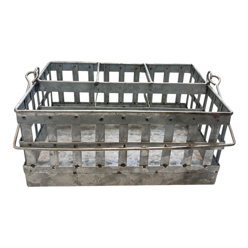 Galvanized Metal Caddy Basket with Handle Utensil Napkin Condiments‎ Farmhouse